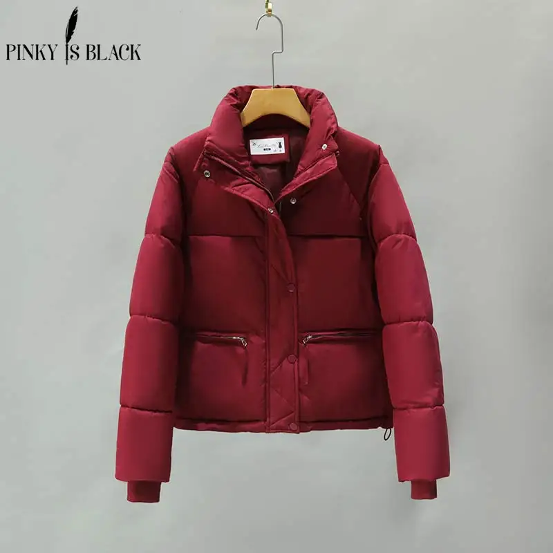 PinkyIsBlack 2023 New Short Thick Cotton Padded Puffer Jacket Winter Women Stand Collar Zipper Basic Women's Coat Winter Outwear