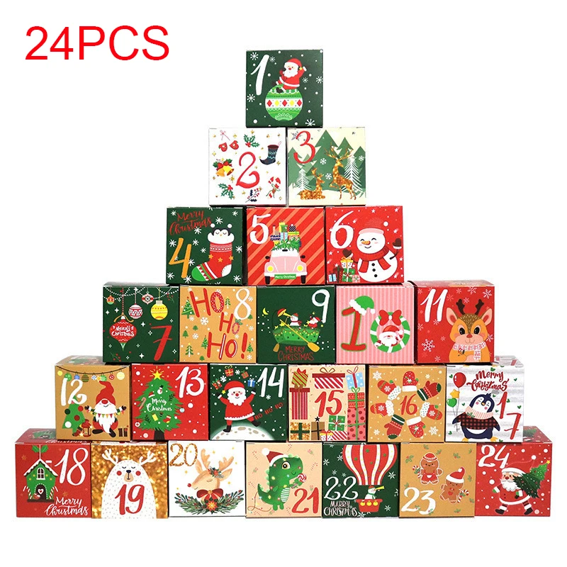 

24PCS Digital Christmas Advent Calendar Gift BoxCandy Cookies New Year Gift Box Kraft Paper Christmas Gift Box Home Decoration