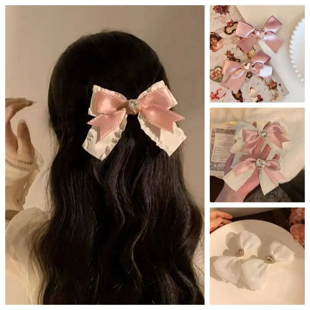 

Fashion Hair Clip For Women Girls Hair Accessories Y2K Pink Bow Crystal Pearl Hairpin Sweet Heart Rhinestone Ribbon Barrettes