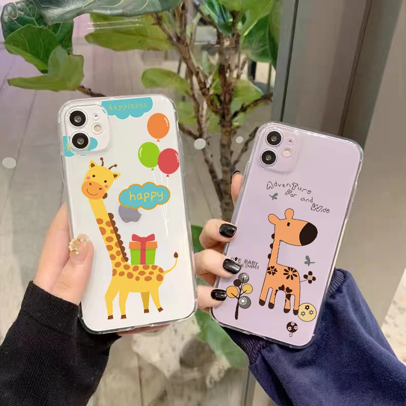 

Cute Cartoon Giraffe For Apple iPhone 13 12 11 Pro Mini X XR XS Max SE 6 6S 7 8 Plus Clear Phone Case Soft Coque Liquid Silicon