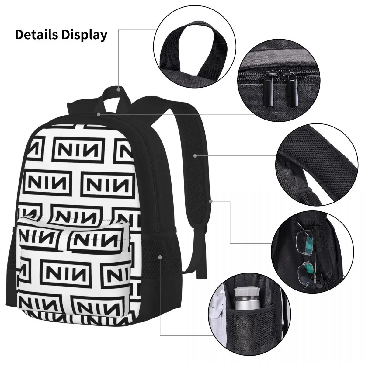 Фото Рюкзаки с логотипом NIN Nine Inch Nails, сумка для книг для мальчиков и девочек, школьные сумки, детский рюкзак, сумка для обеда, сумка для ручек, набор из трех предметов №3