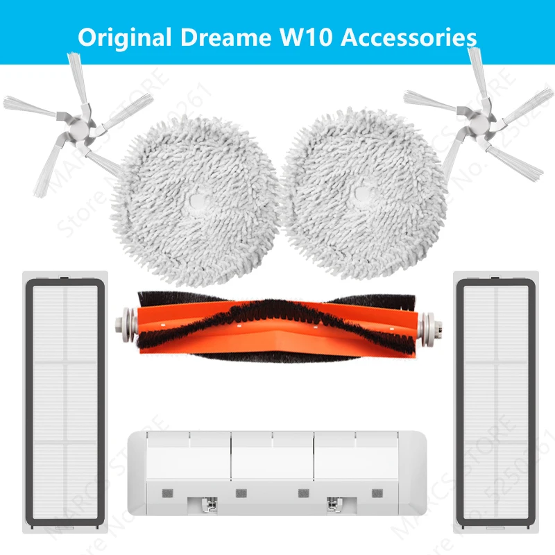 

Оригинальные аксессуары Dreame W10, фильтр НЕРА, основная щетка, боковая щетка, накладки для швабры, крышка основной щетки против спутывания.