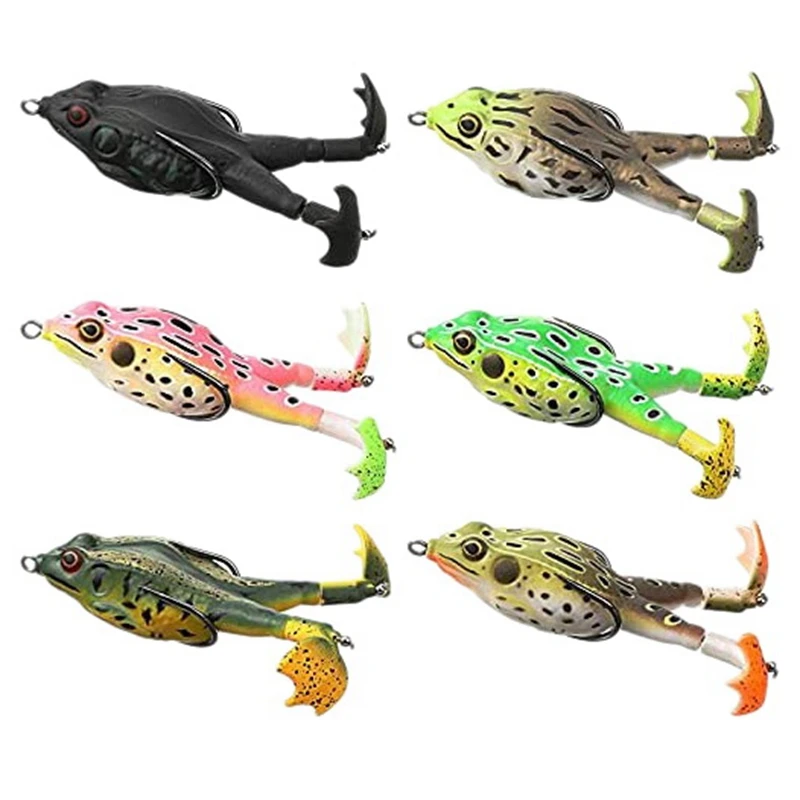 

6 Pcs Frog Lures Double Propeller 3D Eye Lifelike Frogs Soft Bait High Simulation Soft Silicone Fishing Lures Prop