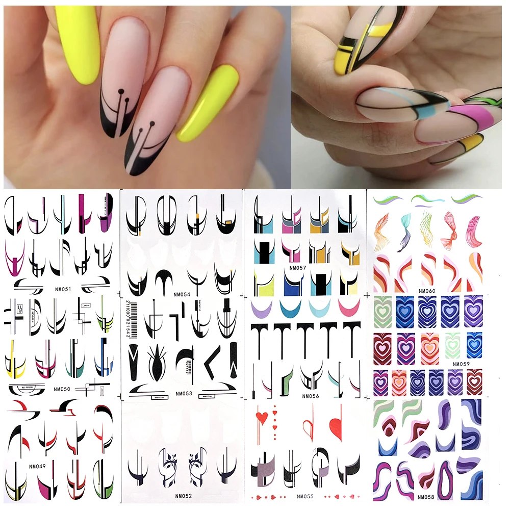 

12 designs French Abstract Line Nail Art Sticker French Manicure Watermark Graffiti/Line Nail Art Decal For Nail Art Decoration