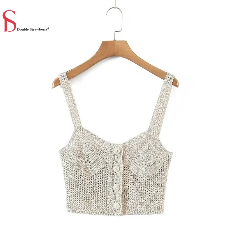 

Кроше укороченные слинги модные повседневные женские летние новые корсеты на пуговицах Топы