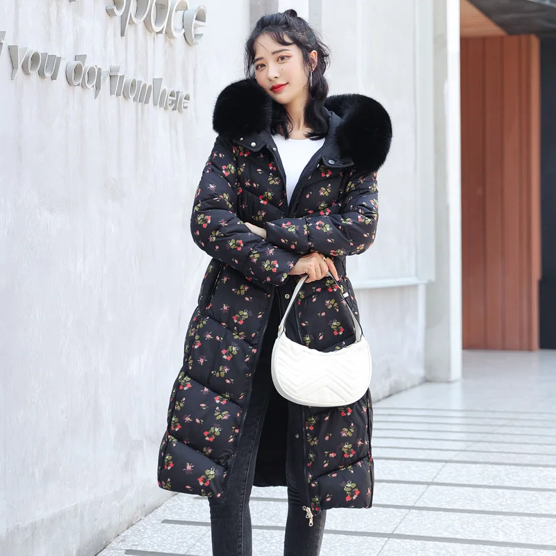 2022 Winter New Collection Coat Women's Stand Collar Hooded Windproof Long Jacket Cotton Clothing