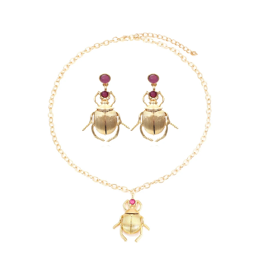 

Unique Za Metal Beetle Necklace Earrings Set for Women Vintage Maxi Chains Spider Pendant Neclace Bohemia Animal Collar Jewelry