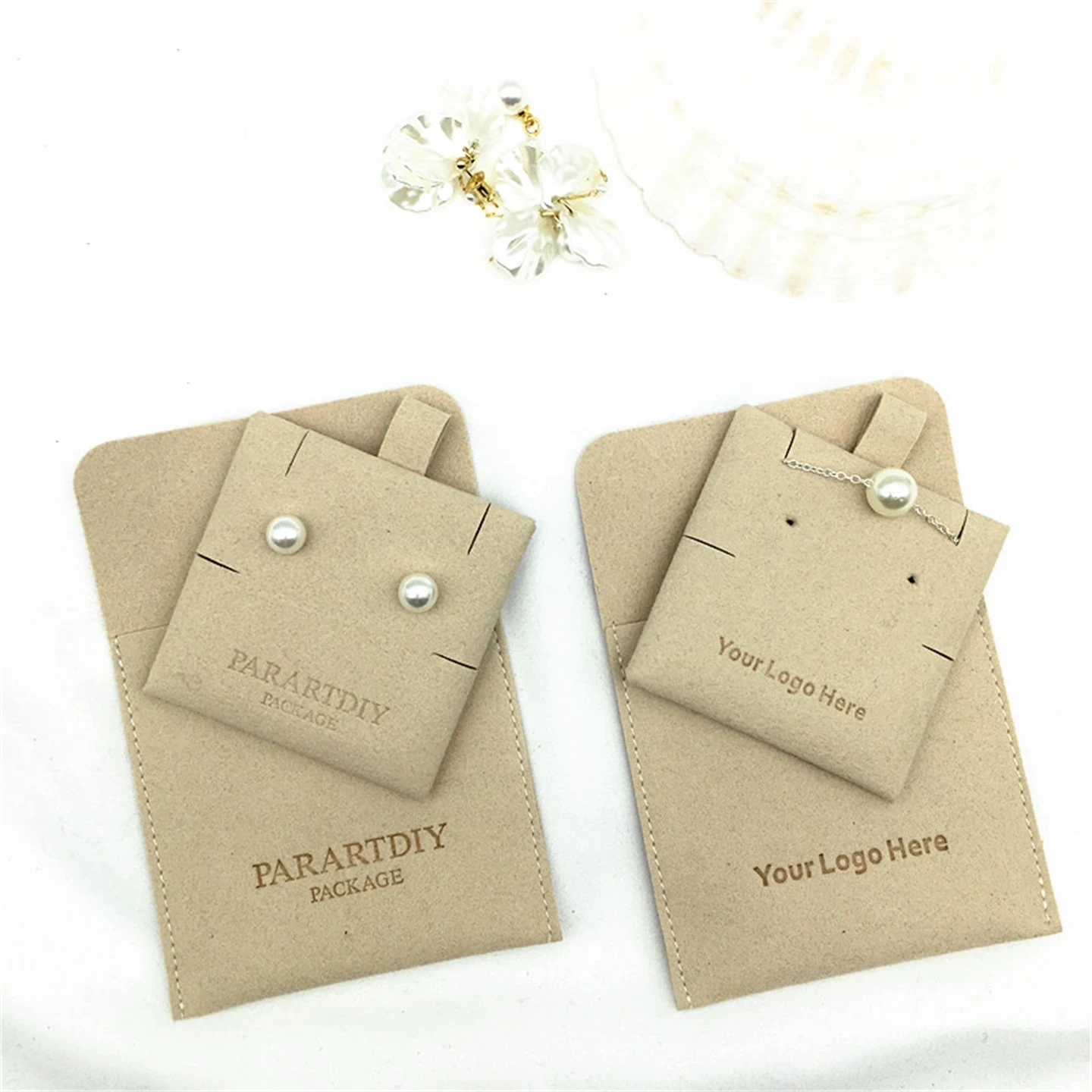50 set custom jewelry package pouch bag with insert card Logo printed earrings necklace packaging bags with button wholesale