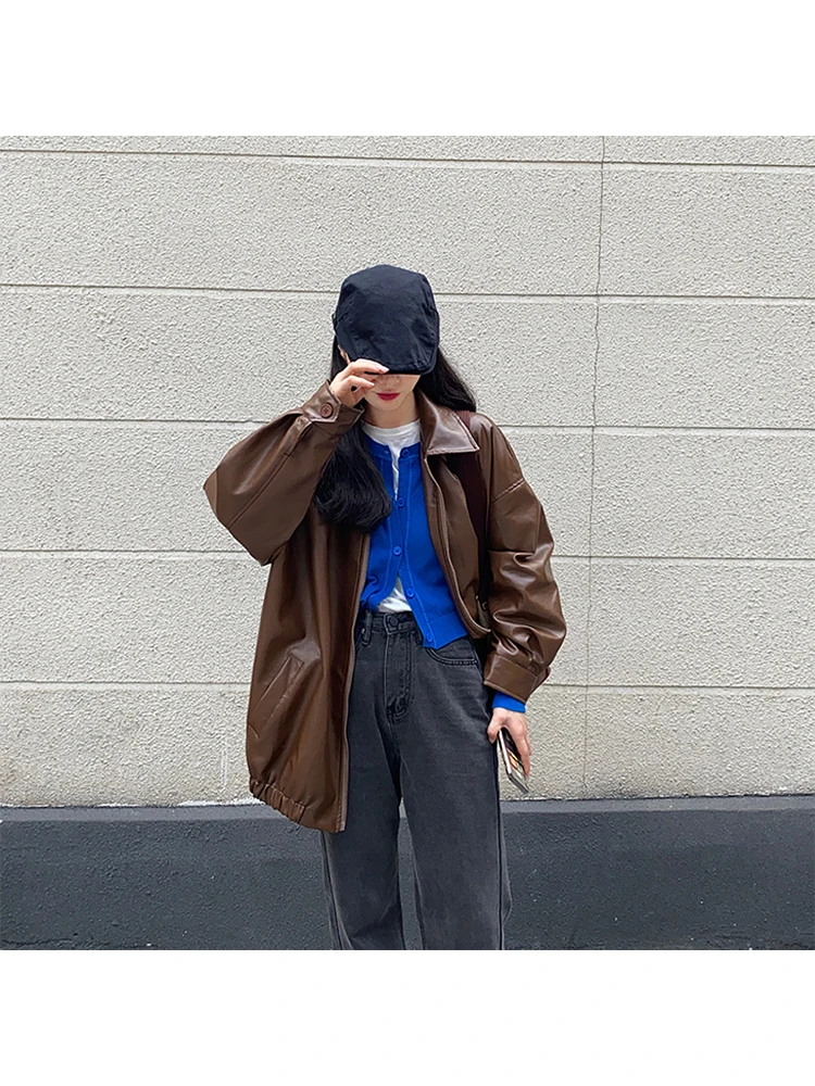 Женская куртка-бомбер с лацканами куртка из искусственной плиссированной кожи в