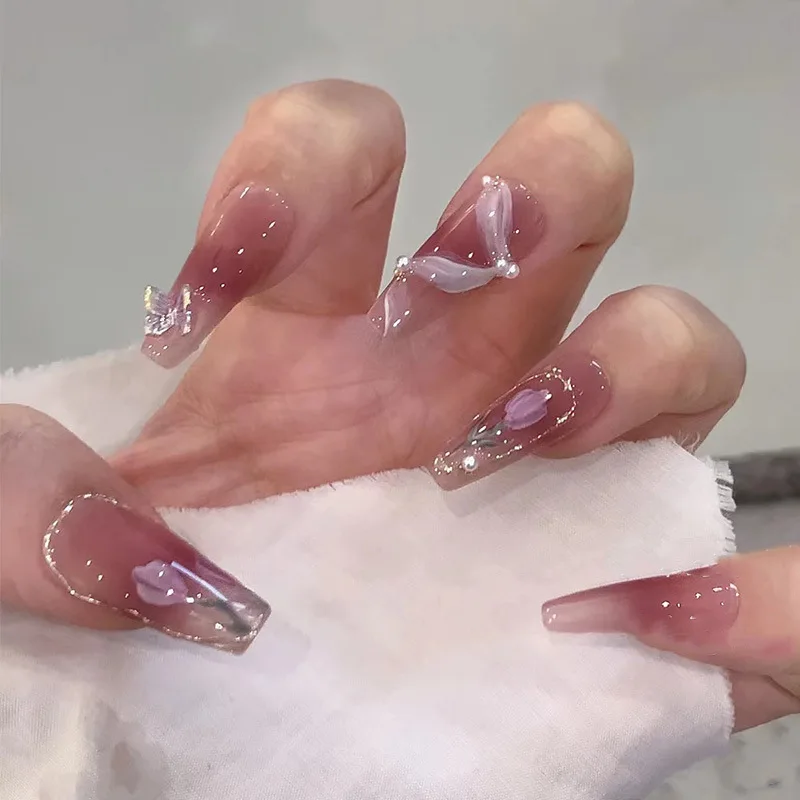 

24 шт., накладные ногти средней длины в виде бабочки