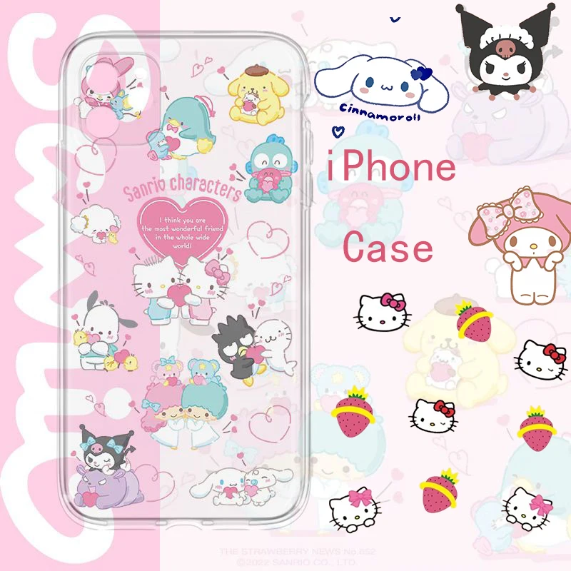 

Sanrio Hello Kitty Kuromi Cinnamoroll IPhone14 12 13Promax Case Cute Anime 11 Transparent 7 8 Anti Drop Airbag Soft Covers Gifts