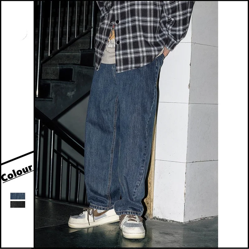 2022 Spring Retro Washed Jeans Men's Japanese Loose Straight Pants Ins Tide Brand Fashion All-match Blue Casual Wide-leg Pants