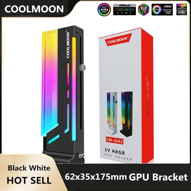 Фото COOLMOON GPU Кронштейн Подставка для VGA Красочный кронштейн ПК Водяное охлаждение Вертикальная подставка для видеокарты 5 В A-RGB, CM-GH2 №1