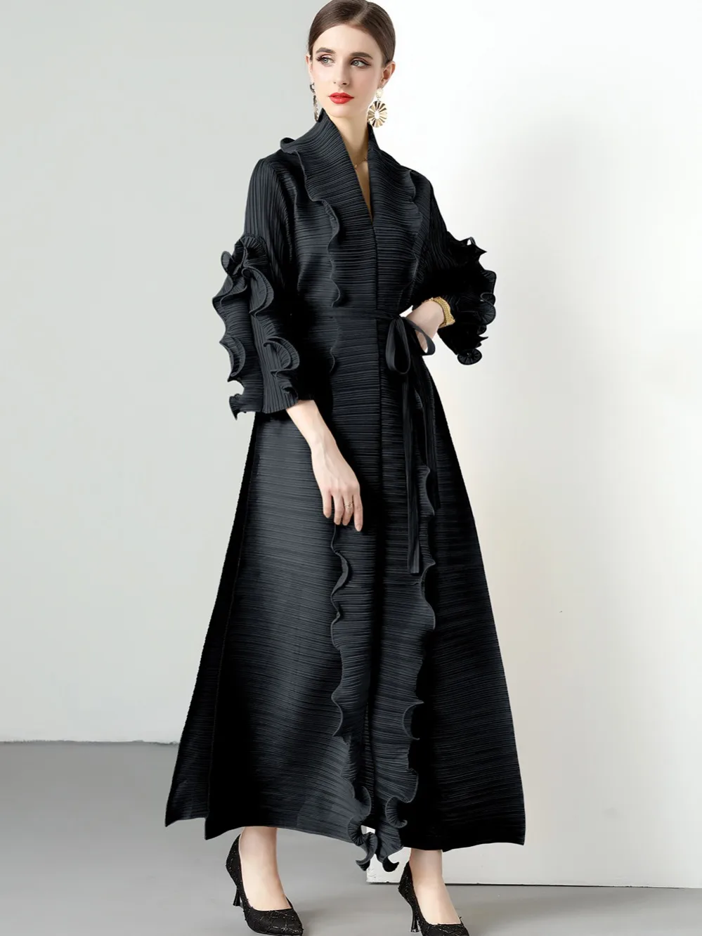 Оригинальное качество миаке новое эластичное женское платье с длинными рукавами