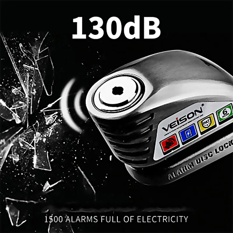 VEISON 130dB Motorcycle Lock Waterproof Motorcycle Alarm Anti-Prying Scooter Bicycle Alarm Bike Disc Quad Lock MotoPadlock Locks