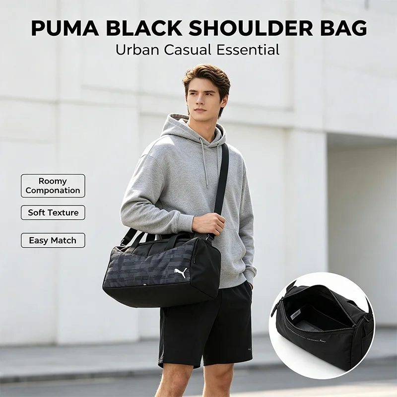Фото Спортивная сумка Puma через плечо, черная, с регулируемым ремнем, легкая, прочная, универсальная, для повседневного использования, в уличном стиле, мужская, повседневная сумка-кошелек №1