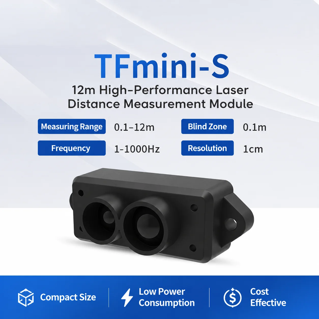 Фото Модуль микропозиционирования Benewake TFmini-S с одноточечным определением расстояния, диапазон 0,1-12 м, интерфейсы UART и I2C №2