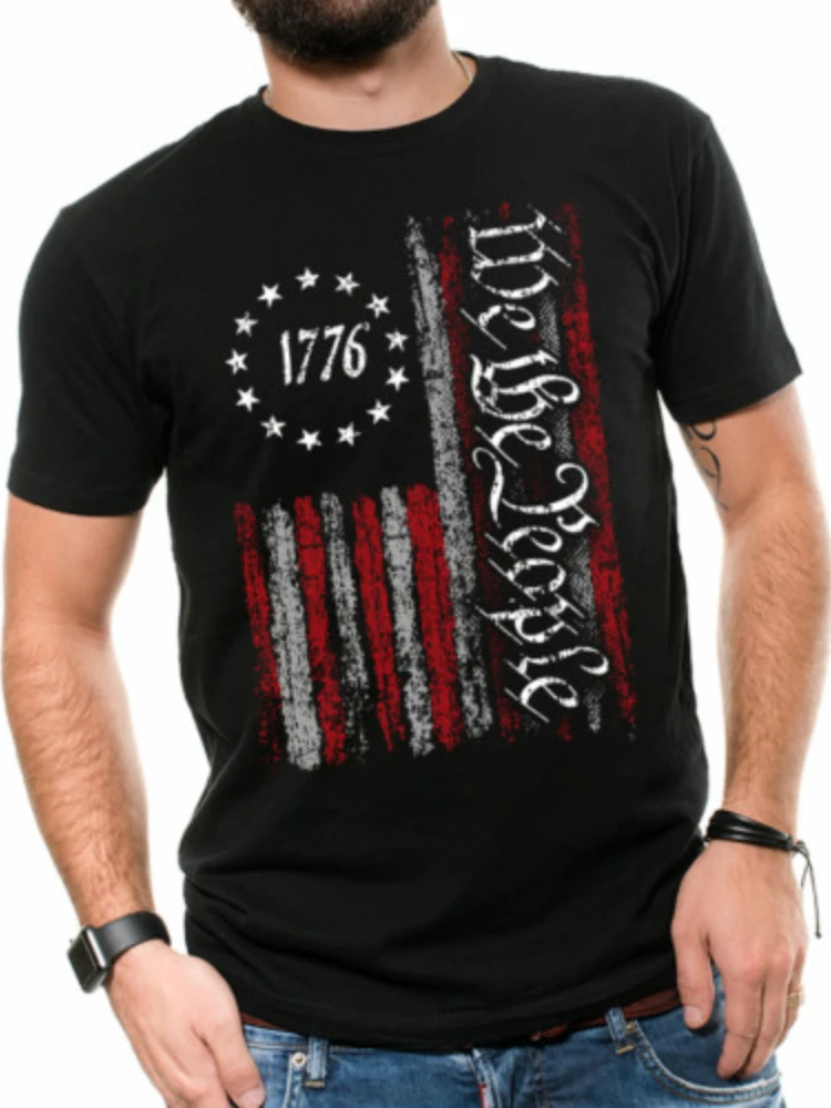 

We The People. Vintage 1776 USA Flag Patriotic T Shirt. Short Sleeve 100% Cotton Casual T-shirts Loose Top Size S-3XL