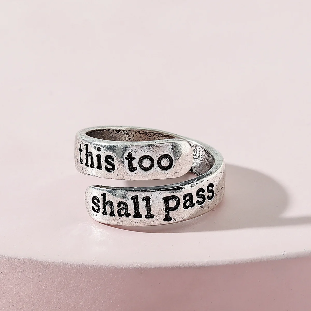 LUNA CHIAO Vintage Antique Silver Engraved Words Ring - Saying Rings for Women (THIS TOO SHALL PASS) |