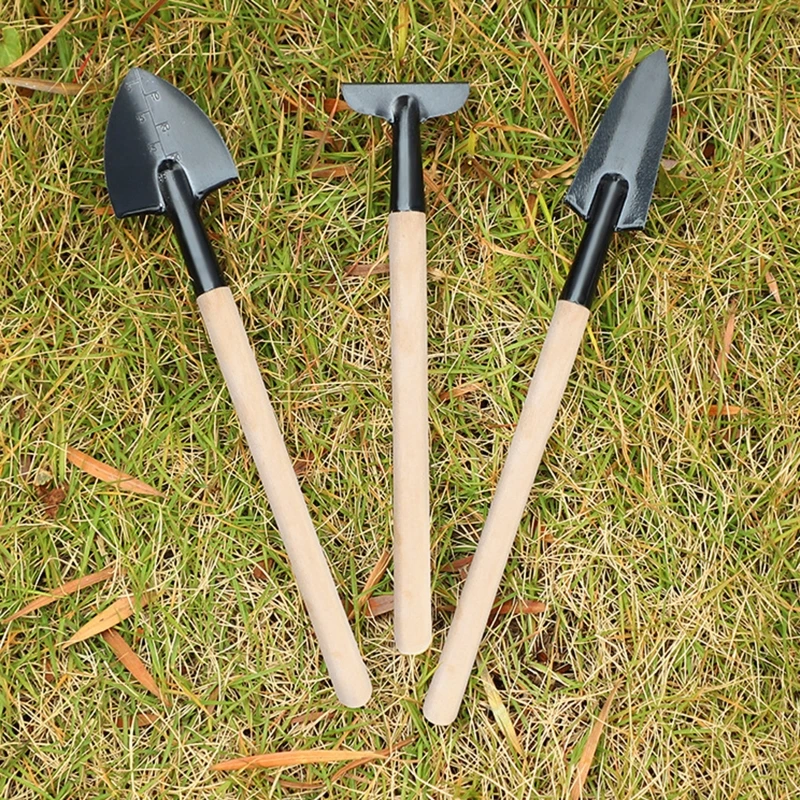 

Upgraded 3-Piece Mini Garden Plant Tools Sets, Small Shovel Rake Spade Wood Handle for Loose Succulents Potted Flower