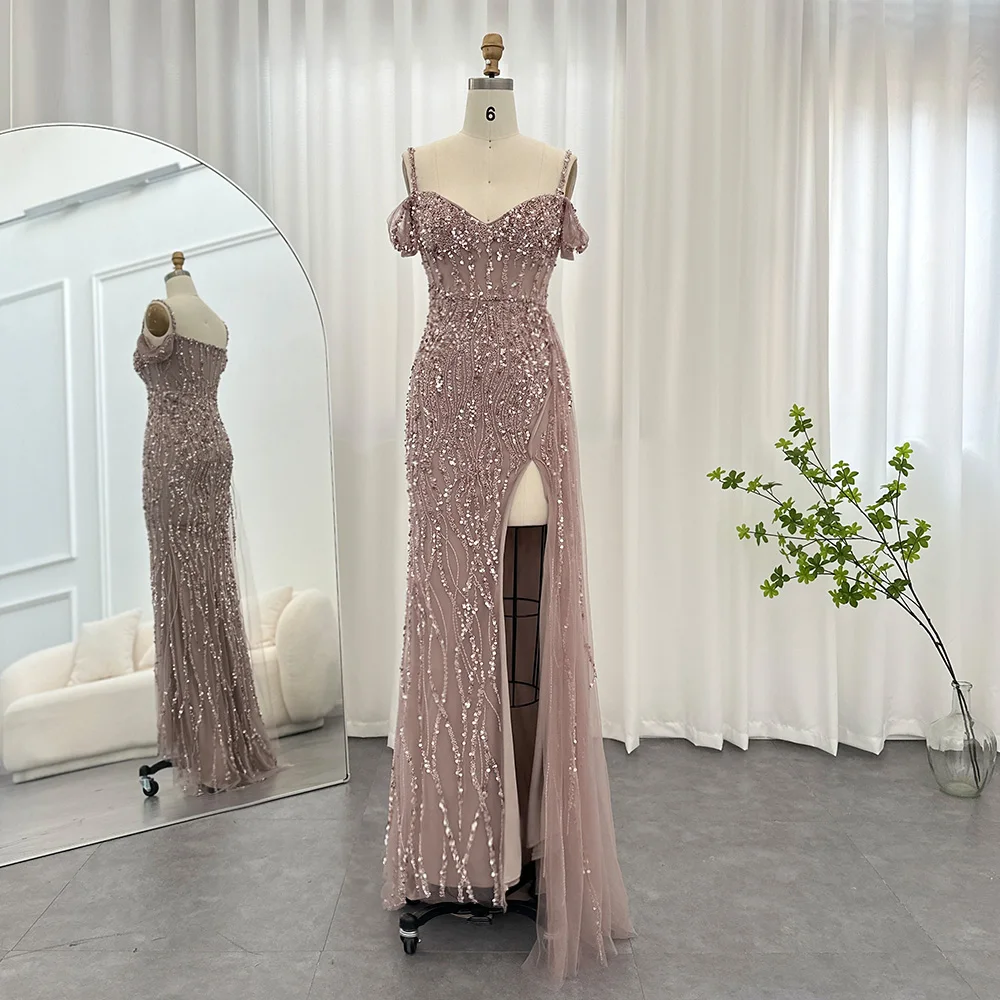 Jancember Elegant High Slit Evening Dresses Fashionable Shining Sequins Long Formal Costume For Women  Prom Gowns SCZ088