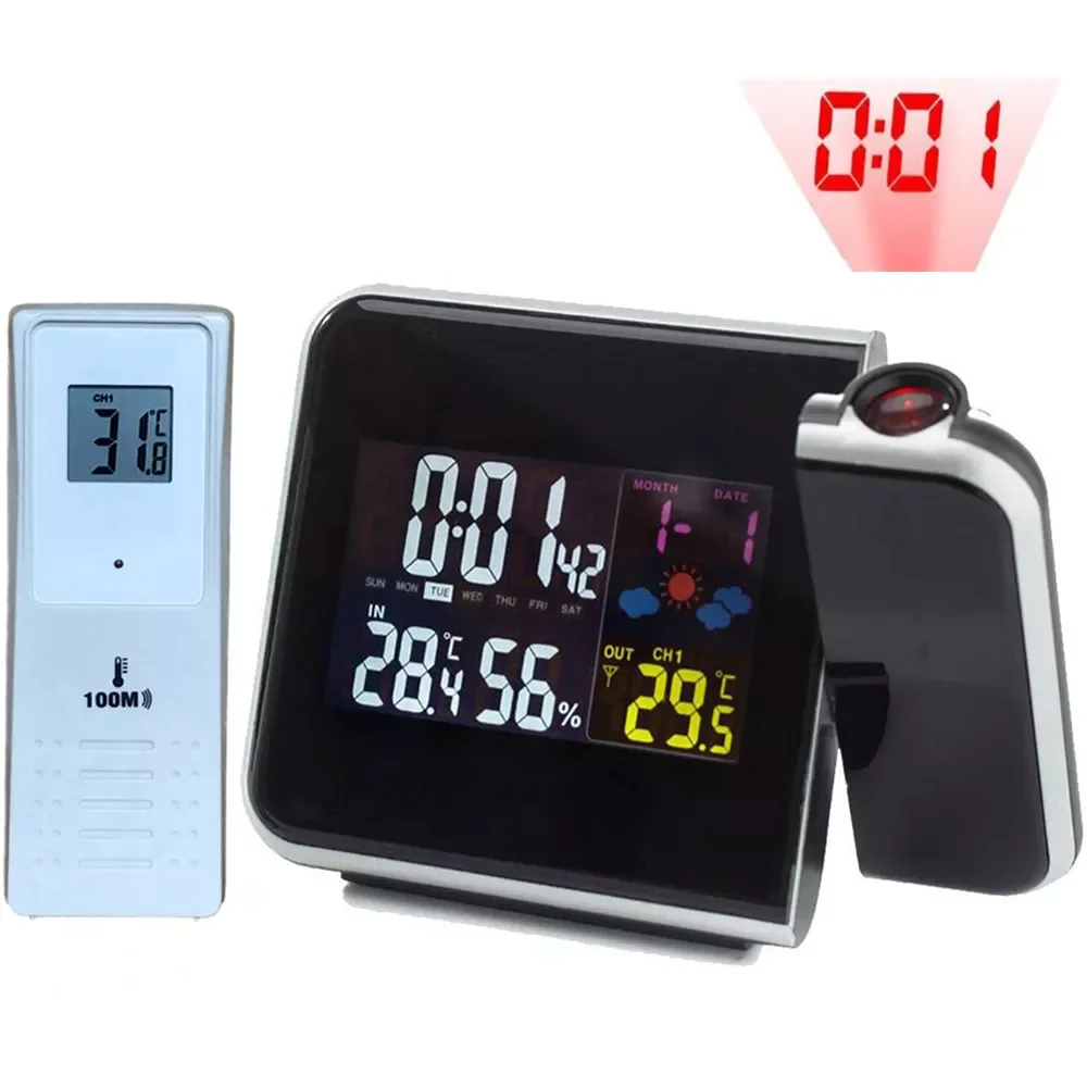 

Digital Projection Alarm Clock Weather Station with Temperature Thermometer Humidity Hygrometer/Bedside Wake Up Projector Clock