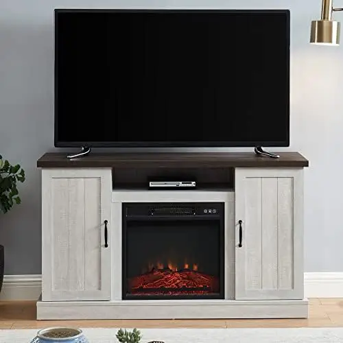 

TV Stand Media Storage Television Console Shelves for 55" TVs White Oak