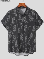 incerun tops 2022 handsome new men stand collar floral printing blouse simple all match male half open short sleeve shirts s 3xl