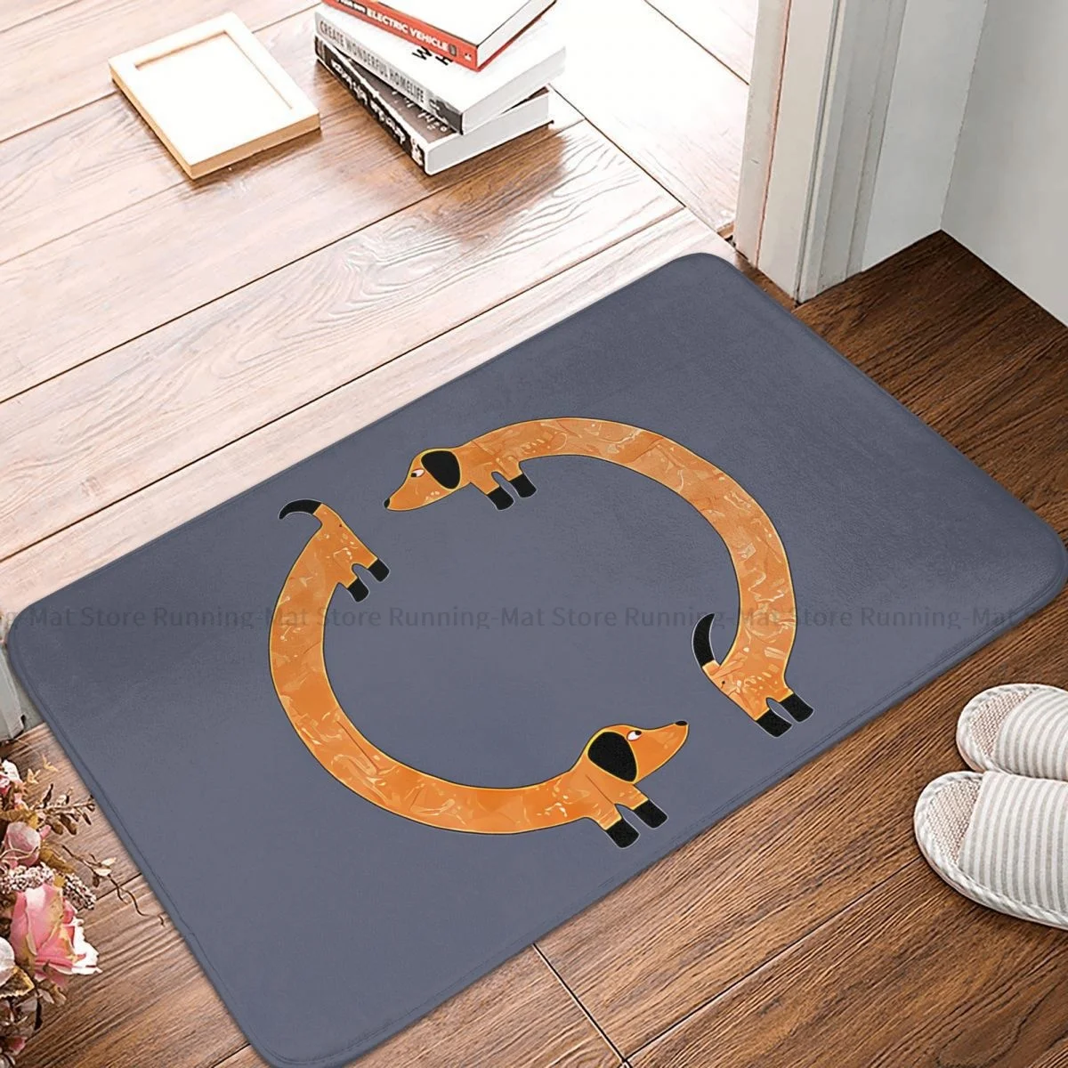 

Dachshund Pet Dog Non-slip Doormat Sausage Circle Bath Kitchen Mat Welcome Carpet Flannel Modern Decor