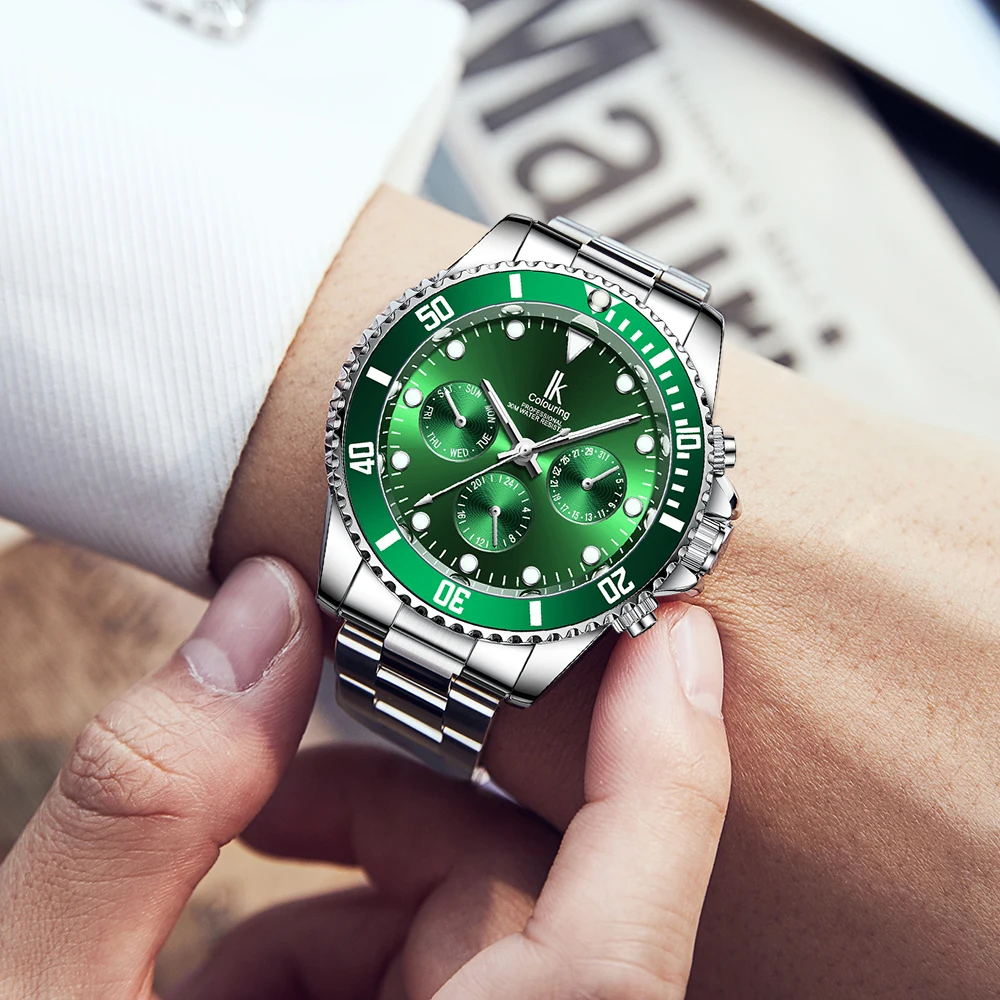 Мужские механические часы с календарем 3 циферблата |