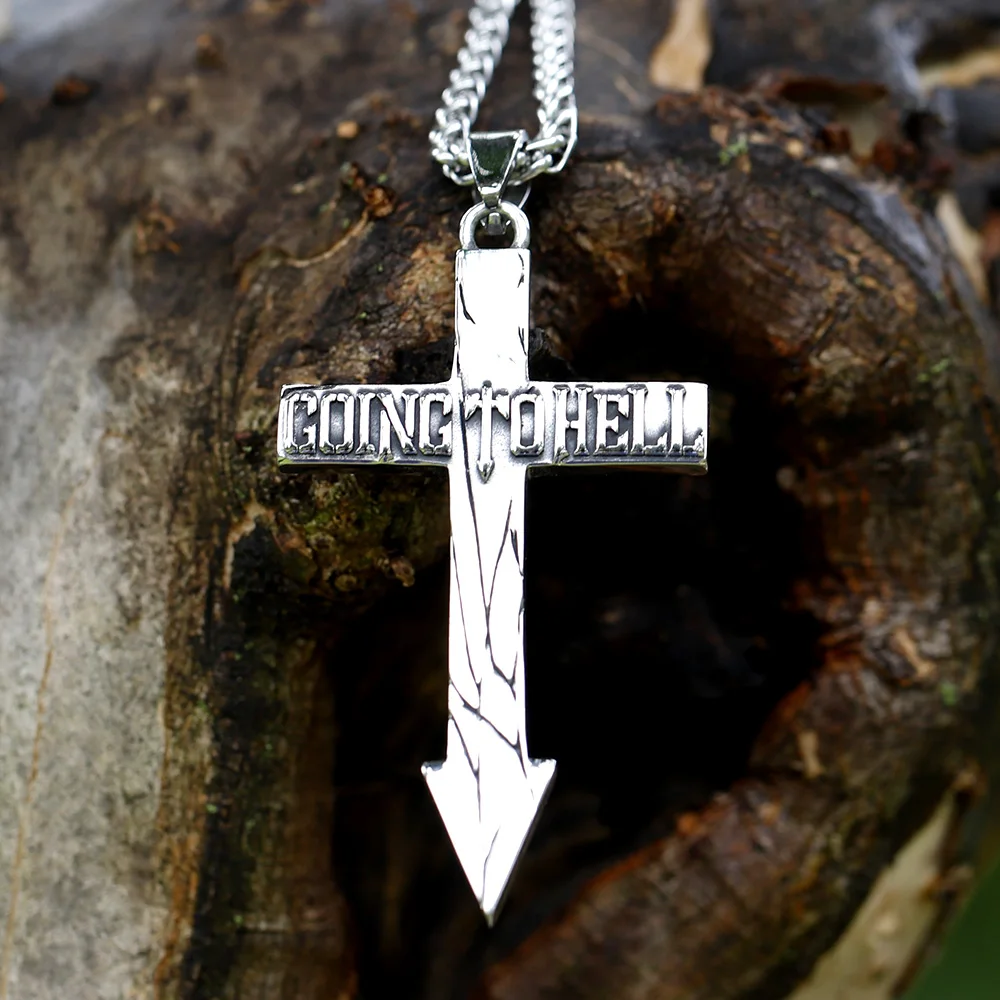 

2022 NEW Men's 316L stainless steel Punk Style dark cross going to hell Pendant Necklace for teens jewelry Gift free shipping