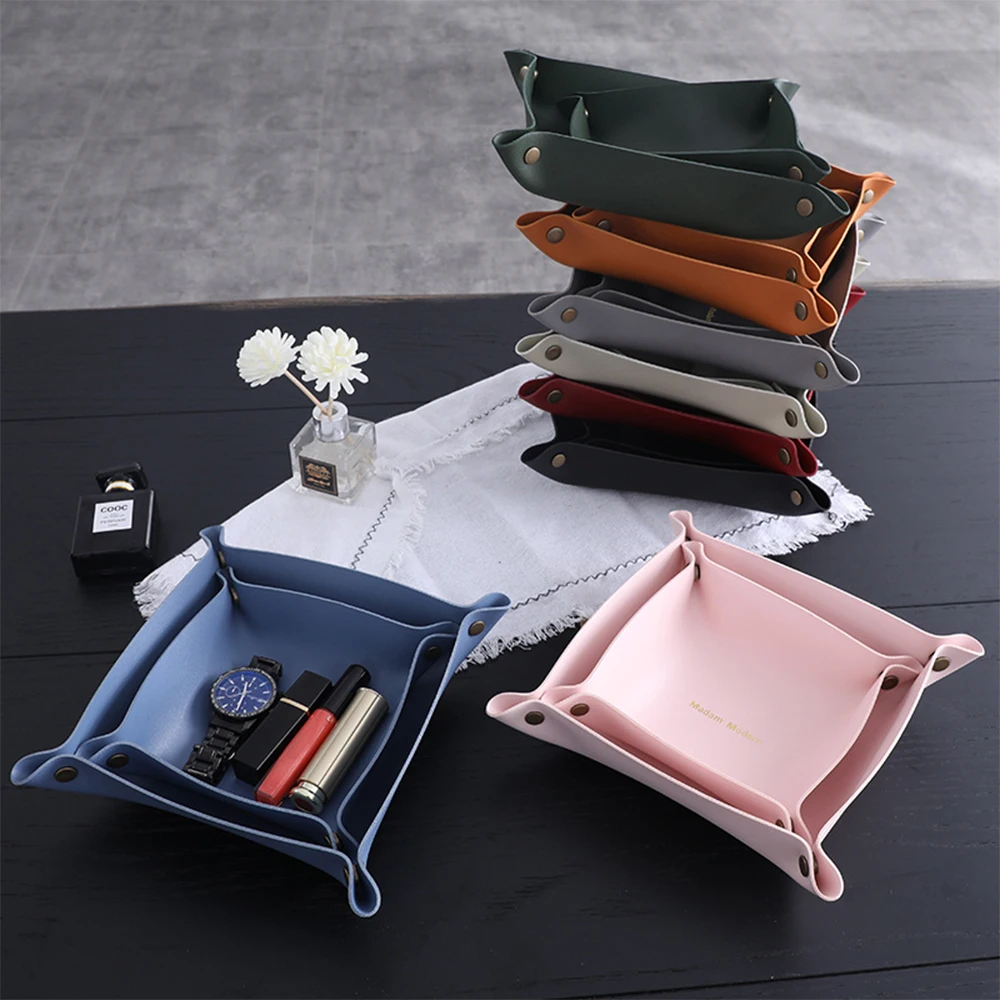 

Leather Storage Box Desktop Storage Tray Jewelry Key Sundries Cosmetic Lipstick Portable Household Storage Appliance