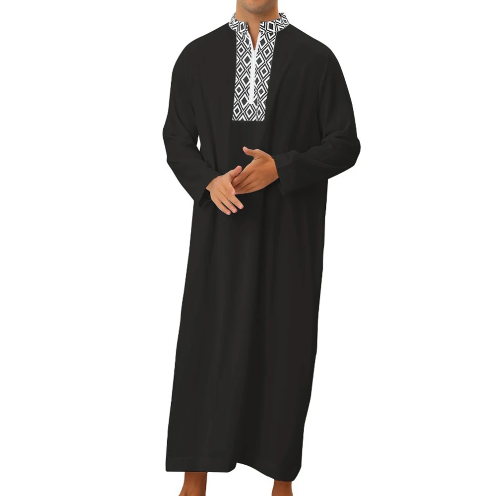 New Muslim Middle East Arab Dubai Men's Loose Long-sleeved Robe Clothing Islamic Traditional National Totem Dress Long Skirt