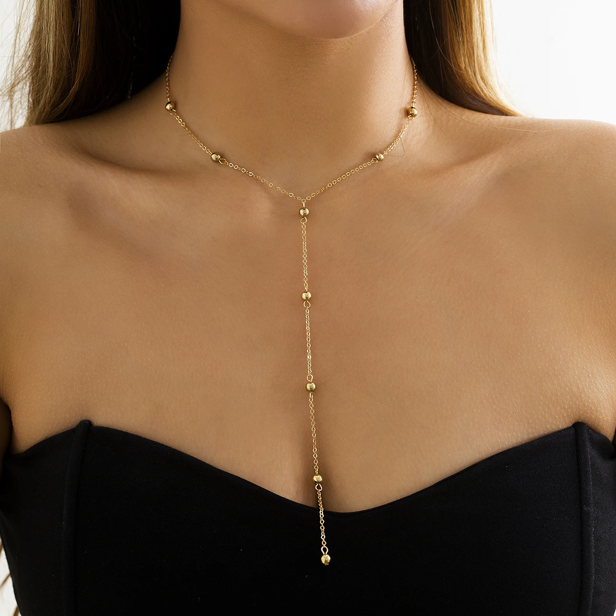 

Ingemark Minimalism 2022 Long Tassel Necklace for Women Girls Vintage Chest Thin Chain Ball Pendant Female Neck Jewelry Gift New