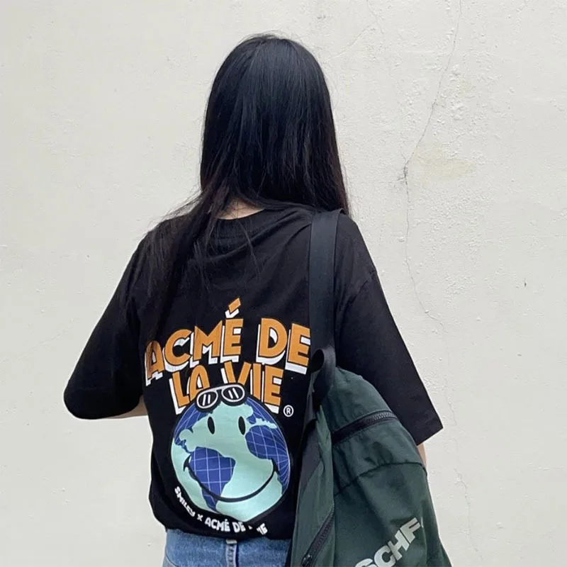 

Футболка женская хлопковая с коротким рукавом, Повседневная рубашка в стиле хип-хоп, с забавным принтом земли, в Корейском стиле, лето 2023