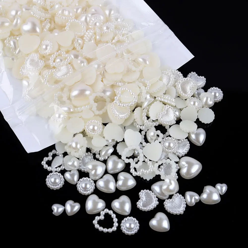 

White Beige Love Plastic Flat Beads Multi-Style ABS Imitation Pearl Jewelry Accessories