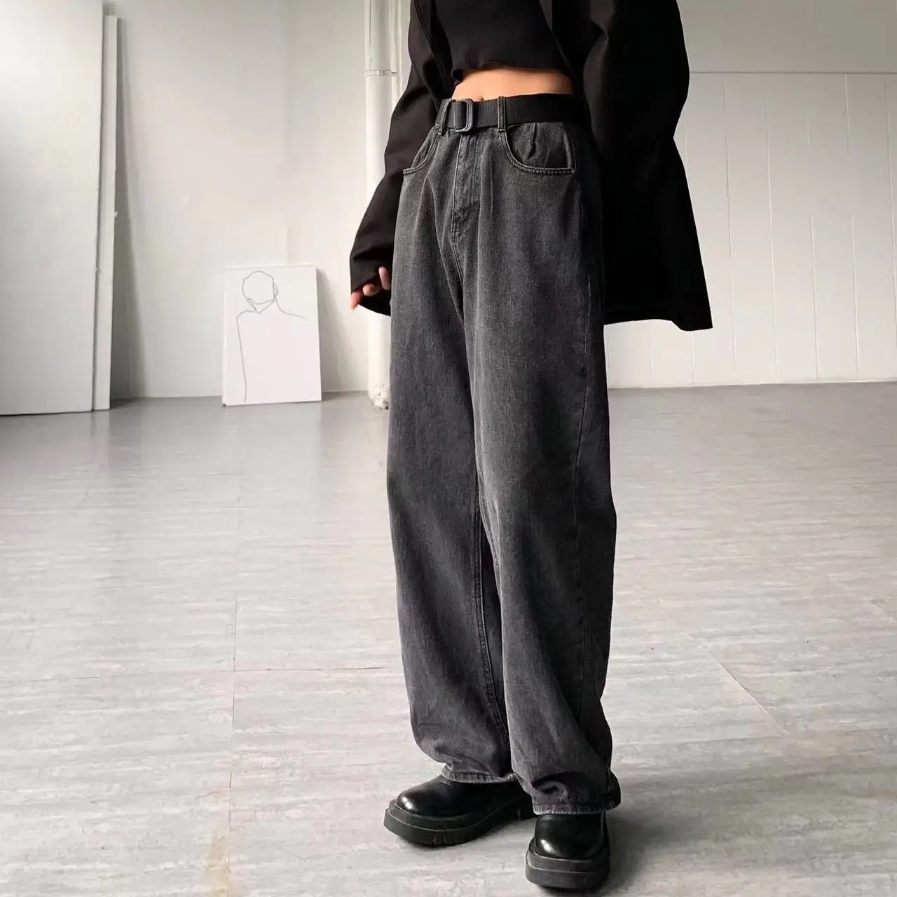 

Мужские модные уличные повседневные брюки 2022, винтажные потертые свободные джинсы, серые широкие брюки стандартной длины