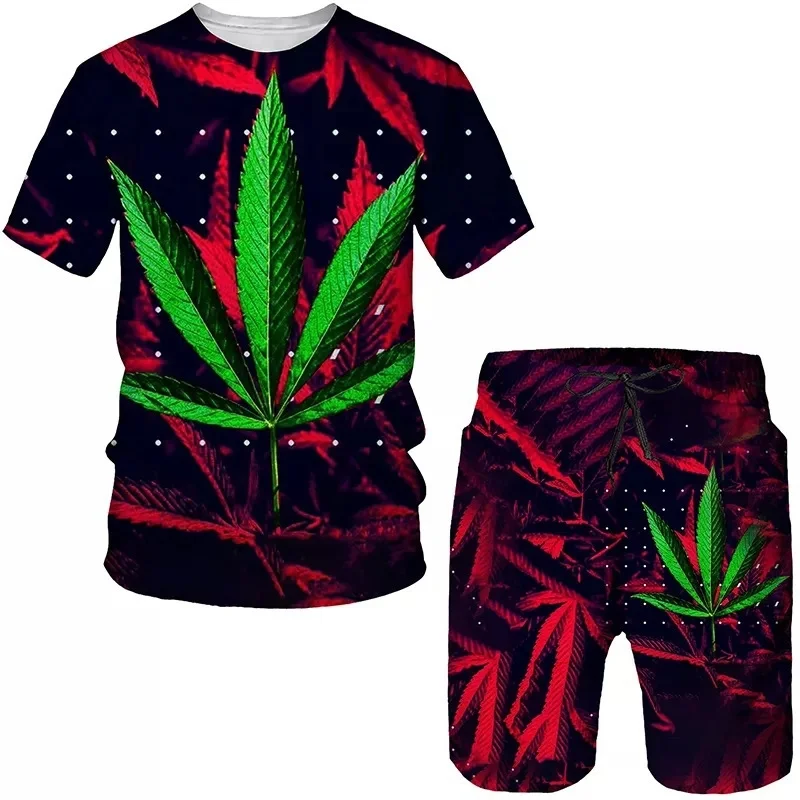 

Summer Man Tracksuit Natural Weed Leaf Green Leaves 3D Printed Casual Men's Oversized Clothes Suit Tshirt Shorts 2 Piece Sets
