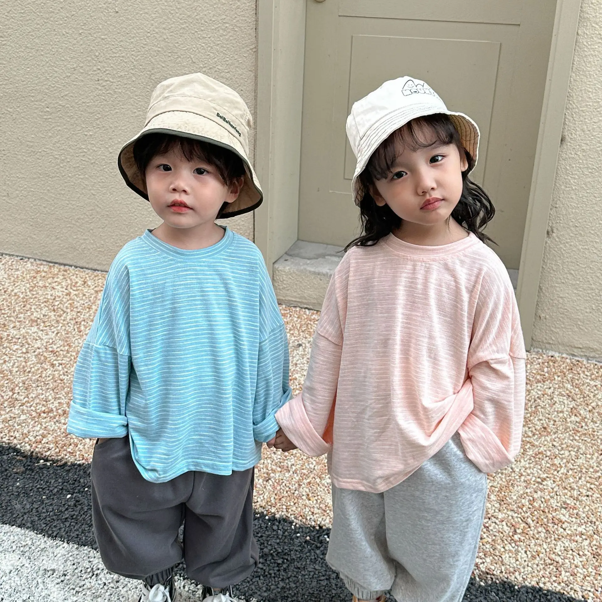 

Детская рубашка в полоску, с длинным рукавом и круглым вырезом