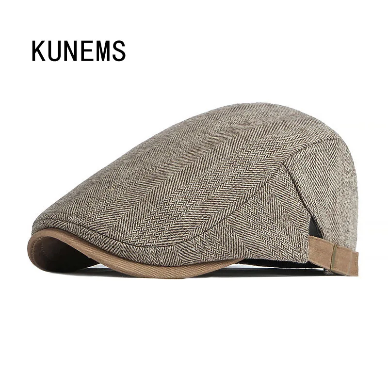

KUNEMS Autumn and Winter Cotton Beret Mens Hat Retro Newsboy Hat Casual All-match Forward Cap Plus Velvet Dad Cap Gorras Hombre