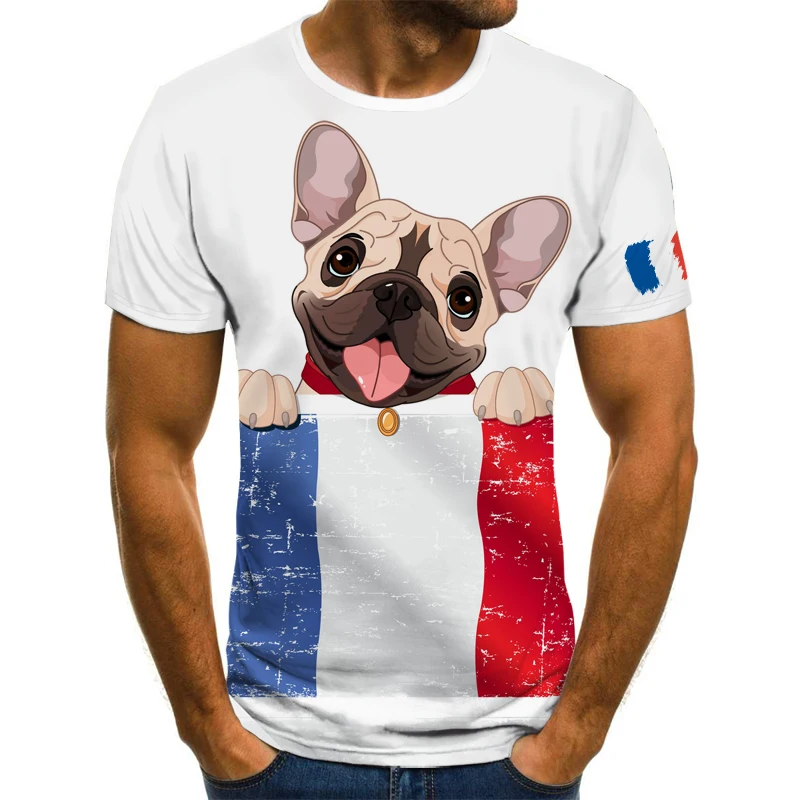 Футболка унисекс из полиэстера с рисунком французского бульдога и галлика