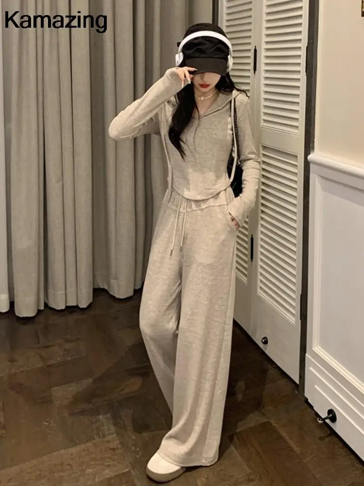 Осенний модный тонкий спортивный костюм с капюшоном для женщин повседневный