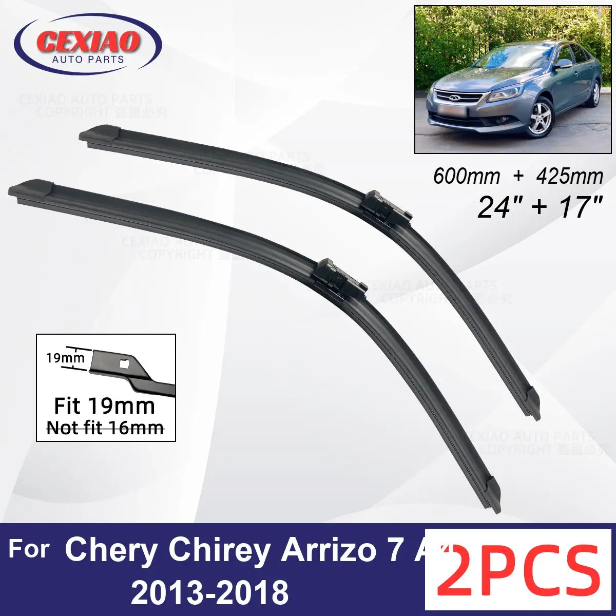 

Car Wiper For Chery Chirey Arrizo 7 A4 2013-2018 Front Wiper Blades Soft Rubber Windscreen Wipers Auto Windshield 600mm + 425mm