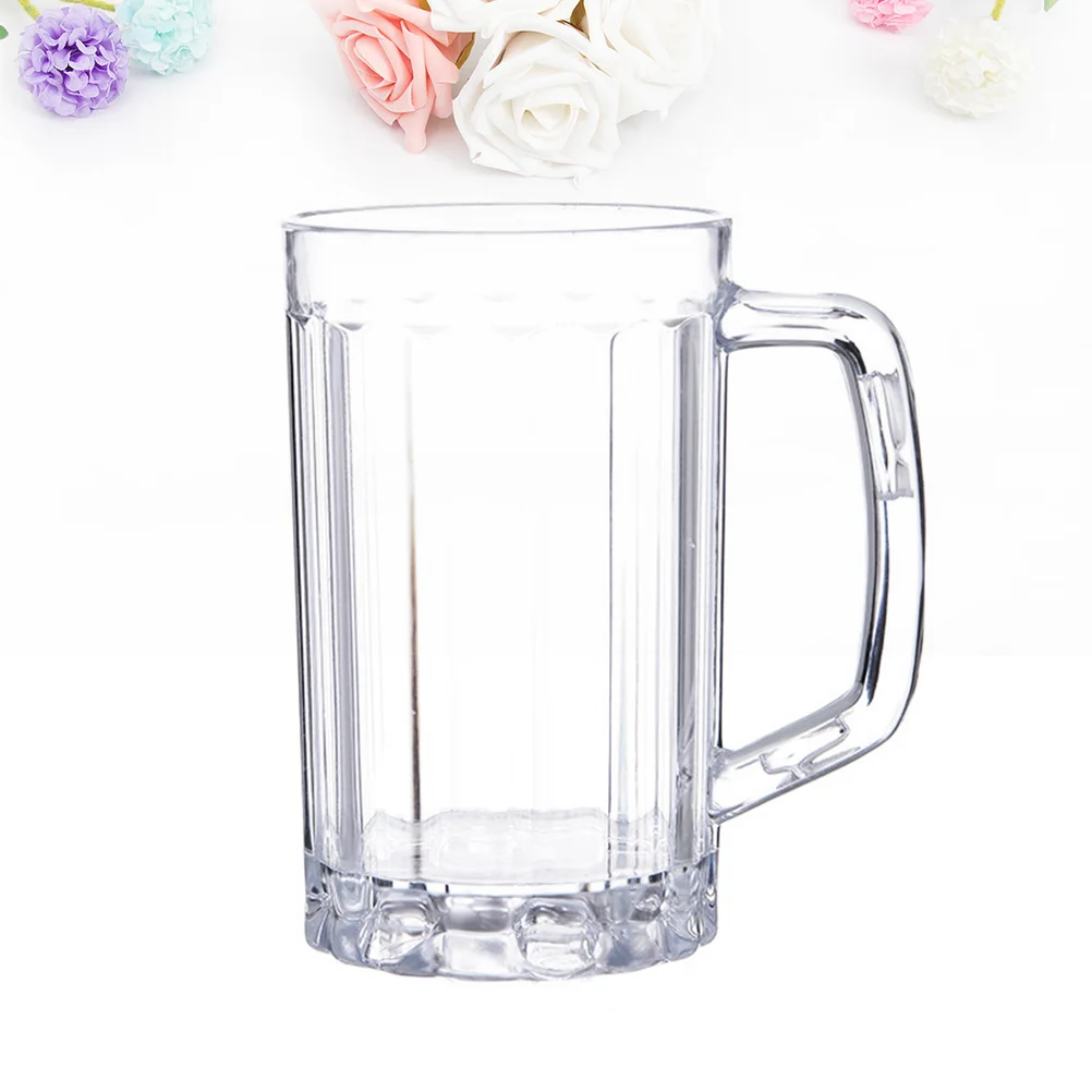 

Beer Mug Cup Plastic Cups Water Tea Drinking Mugs Glasses Freezer Champagne Whiskey Beverage Party Red Handle Transparent