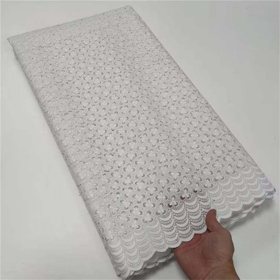 

White African Embroidery Cotton Fabric Swiss Voile Lace Cloth Nigerian Eyelet Material Tissu Dentelle Coton Dubai Suisse TC85