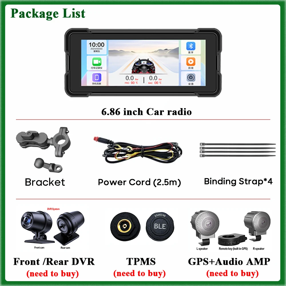 Мотоцикл Carplay Android Auto GPS-навигация IPX8 водонепроницаемый для Moto мультимедийная