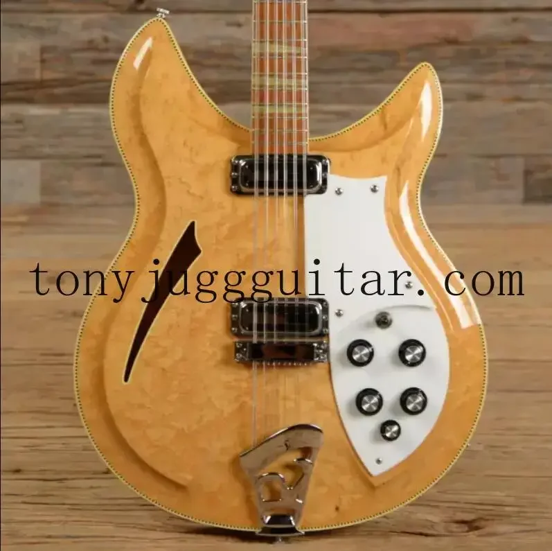 

381 12 Strings V69 Maple glo Semi Hollow Body Natural Electric Guitar Checkerboard Binding, Triangle Inlay& Neck, Vintage Tuners