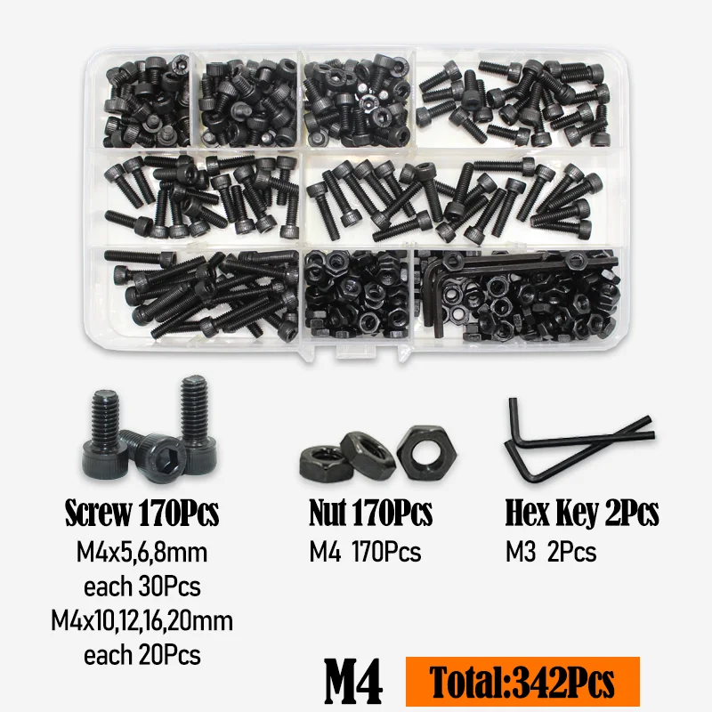 

Комплект винтов с шестигранной головкой DIN912 М1.4-М6 из углеродистой стали 12.9