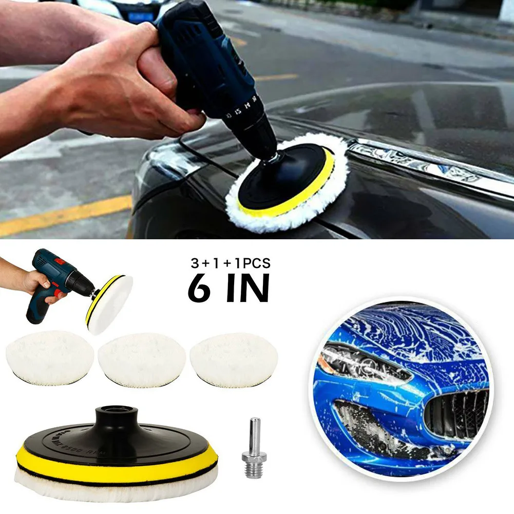 

5PCS 6inch Buffing Polishing Pads Wool Wheel Mop Kit Suitable For Car Glass Furniture Ceramic Polisher Drill Adatper