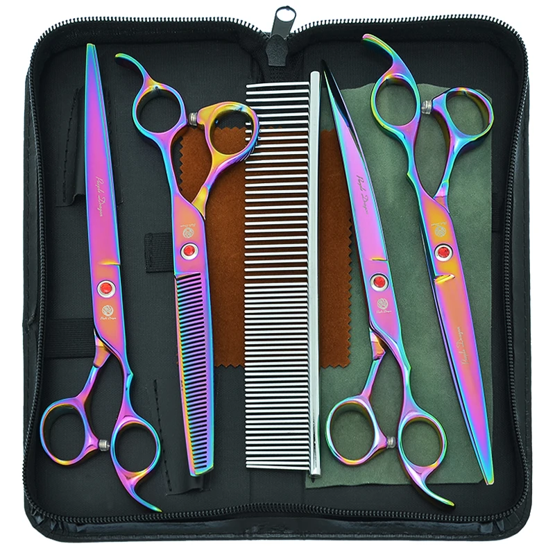 

8 inch Purple Dragon Pet Grooming Scissors Pet Comb Dog Cat Hairdressing Shears Animals Cutting Thinning Curved Scissors B0051B